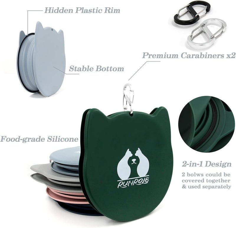 RUNROLE 2-in-1 Collapsible Silicone Dog Travel Bowls, Slot Together and Use Separately, Portable Pet Food Water Bowls, Foldable Cat Feeding Watering Dishes, 20OZ+27OZ(Forest Green) - Image 3